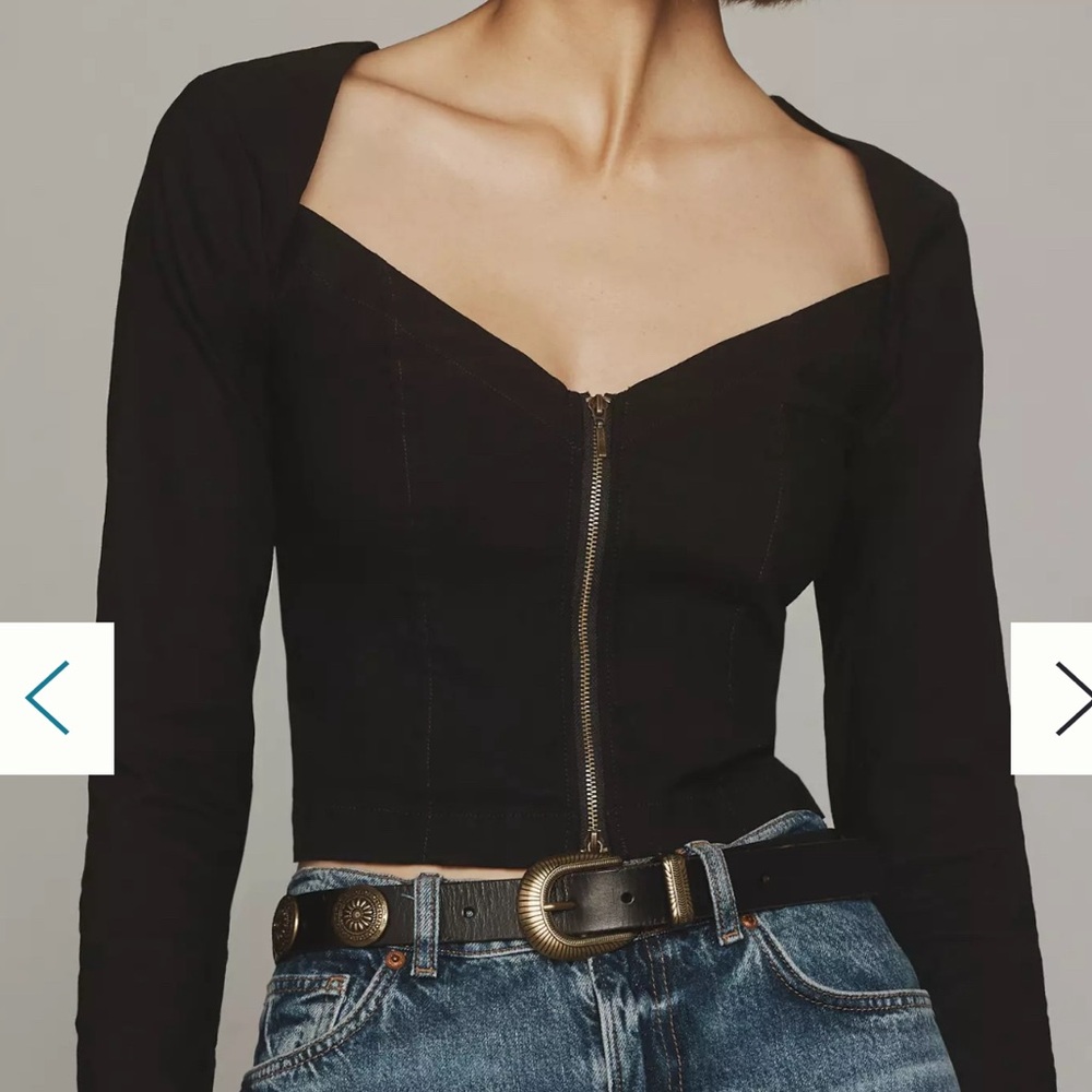 Anthropologie Maeve Zip-Front Long-Sleeve Blouse